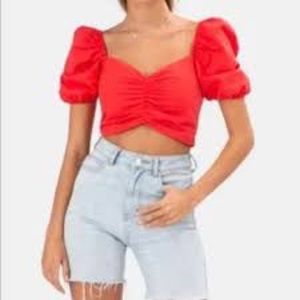 Adika Red Puff Sleeve Crop Top